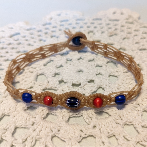 Handcrafted Ankle Bracelet Circumference Approx 8 1/2" Tan - Picture 1 of 4